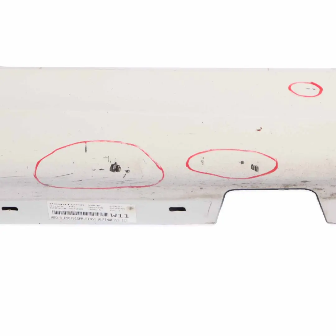 Side Skirt M Sport Sill Strip Covering Right O/S Alpinweiss White to BMW E90 E91 with Part number 0033440 BMW E90 E91 Side Skirt M Sport Sill Strip Covering Right O/S Alpinweiss White - SKU 0033440-AW - Part number 0033440
