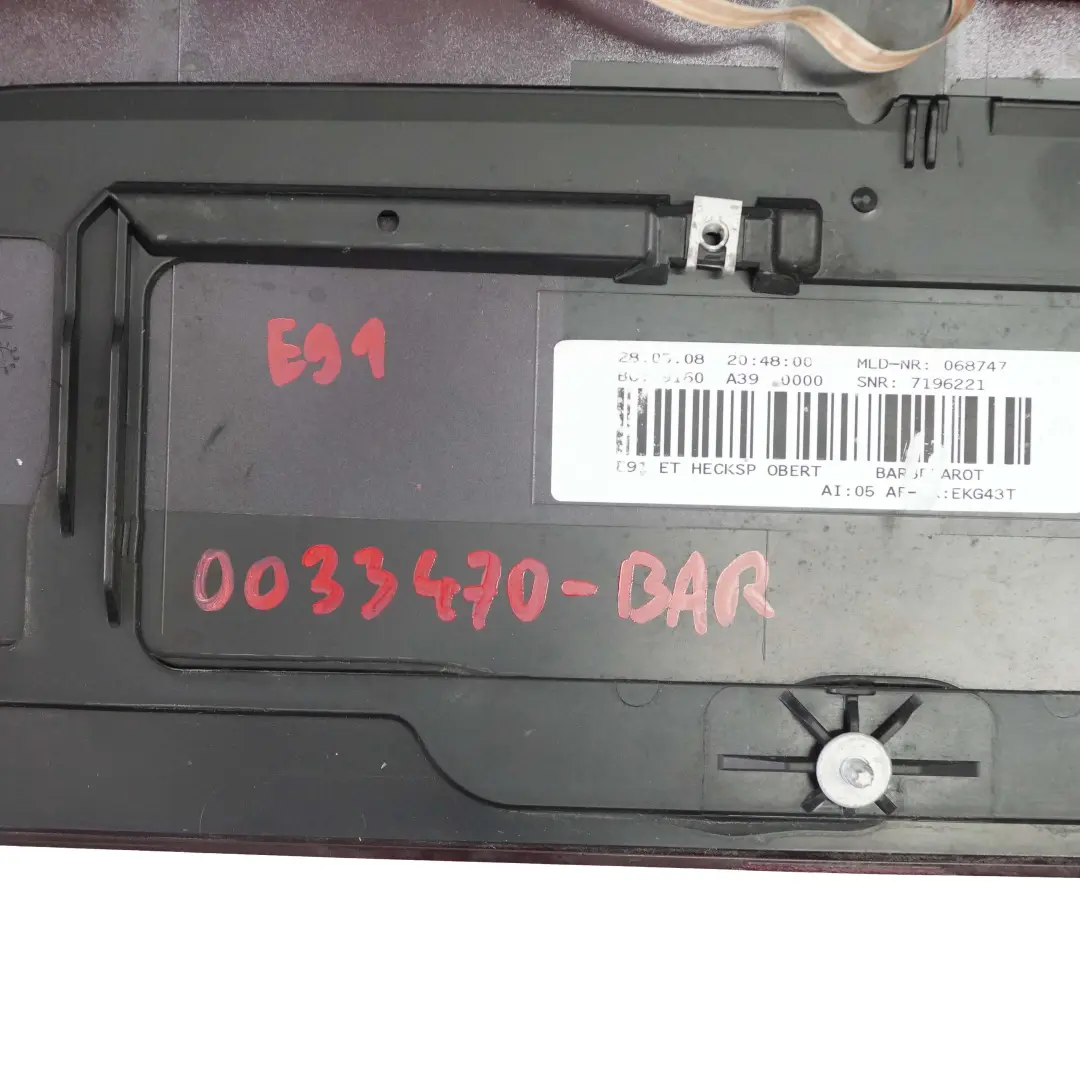 Spoiler BMW E91 Touring Trunk Lid Barberarot Barbera Red Metallic - A39 to Rear with Part number 0033470 Rear Spoiler BMW E91 Touring Trunk Lid Barberarot Barbera Red Metallic - A39 - SKU 0033470-BAR - Part number 0033470