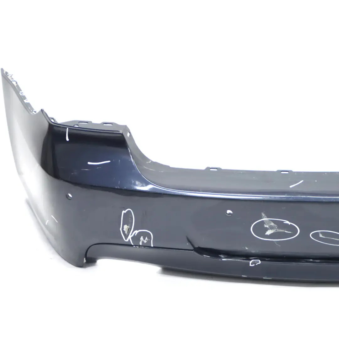 Bumper M Sport PDC Monacoblau Monaco Blue Metallic - A35 to BMW E90 Rear with Part number 0033541 BMW E90 Rear Bumper M Sport PDC Monacoblau Monaco Blue Metallic - A35 - SKU 0033541-MB - Part number 0033541