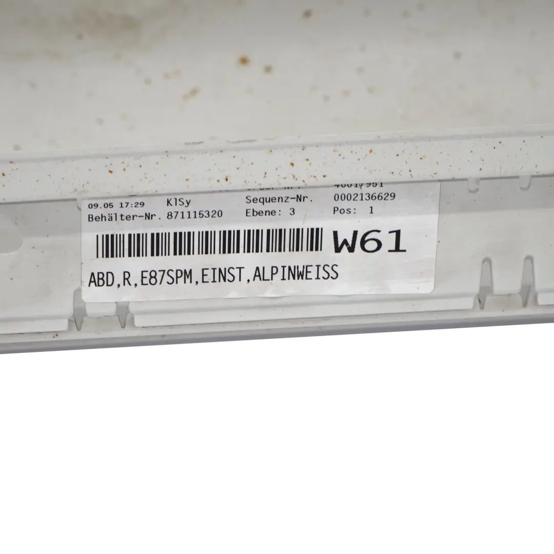 BMW E87 LCI Baguette de seuil latérale droite M Sport Alpinweiss White 300 - SKU 0033556-AW2 - Numéro de pièce 0033556