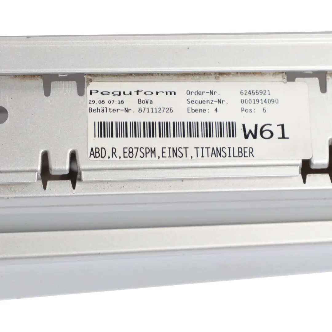 Sill Strip Side Skirt Right O/S Titansilber Silver - 354 to BMW E87 M Sport with Part number 0033556 BMW E87 M Sport Sill Strip Side Skirt Right O/S Titansilber Silver - 354 - SKU 0033556-TS2 - Part number 0033556