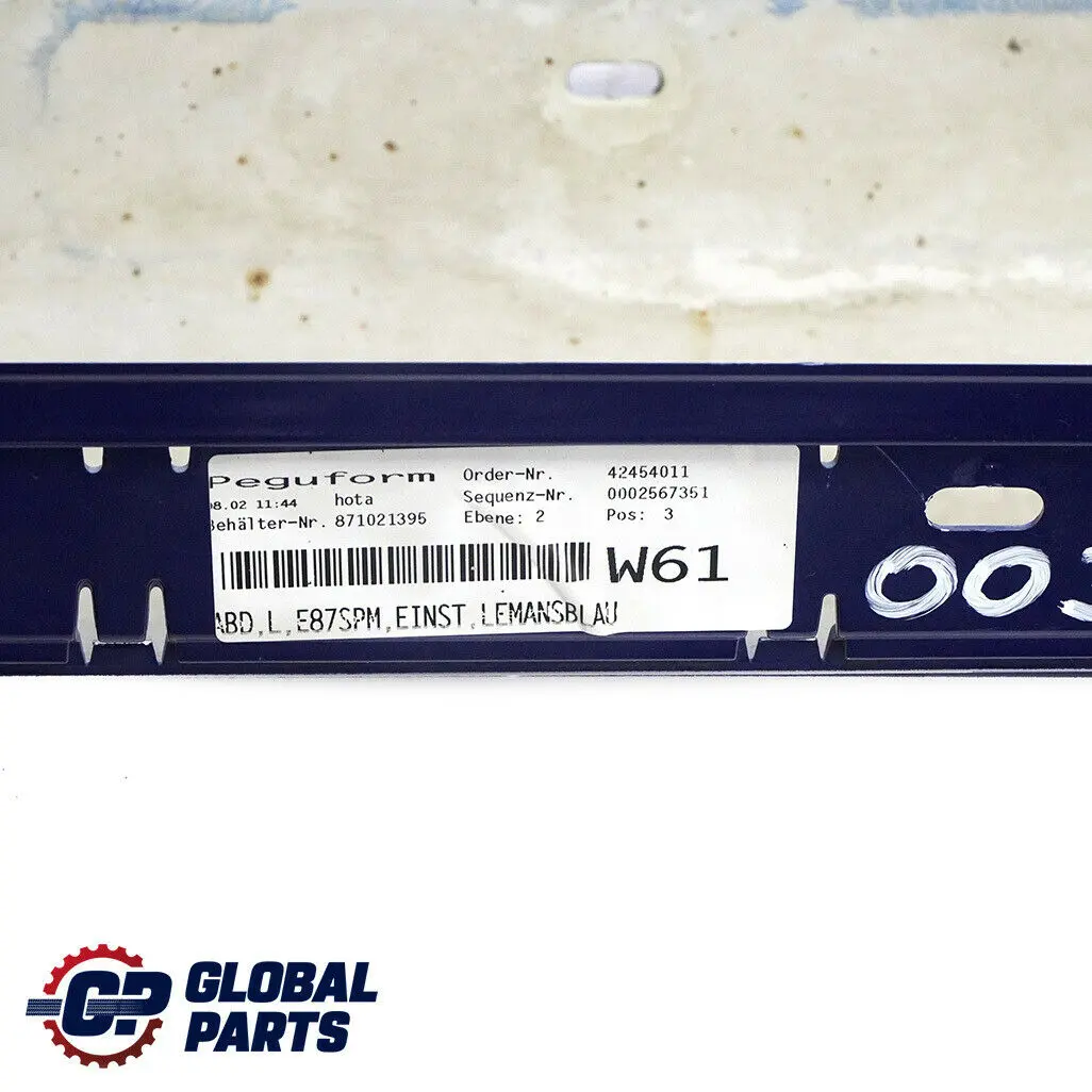 Sill Strip Faldon Lateral Izquierdo Le Mans Azul - 381 para BMW E87 M Sport con número de pieza 0033557 BMW E87 M Sport Sill Strip Faldon Lateral Izquierdo Le Mans Azul - 381 - SKU 0033557-LMB3 - Número de pieza 0033557