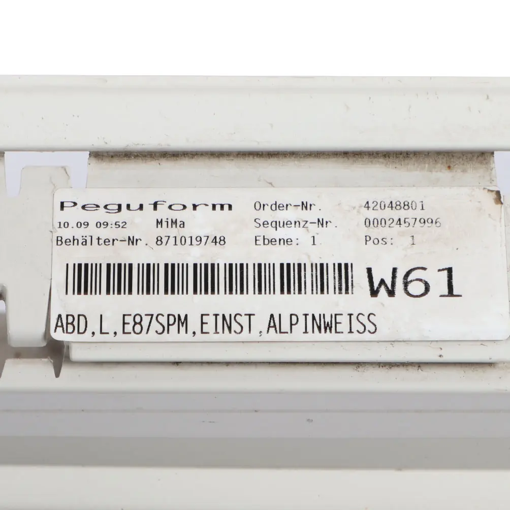 Side Skirt Strip M Sport Sill Left N/S Alpinweiss Alpine White - 300 to BMW E87 with Part number 0033557 BMW E87 Side Skirt Strip M Sport Sill Left N/S Alpinweiss Alpine White - 300 - SKU 0033557-AW3 - Part number 0033557