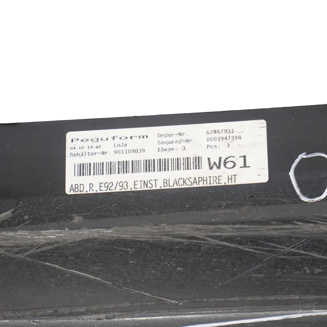 Baguette de seuil de fenetre droite Black Sapphire - 475 pour BMW E92 E93 à propos du numéro de pièce 0034058 BMW E92 E93 Baguette de seuil de fenetre droite Black Sapphire - 475 - SKU 0034058-BS6 - Numéro de pièce 0034058
