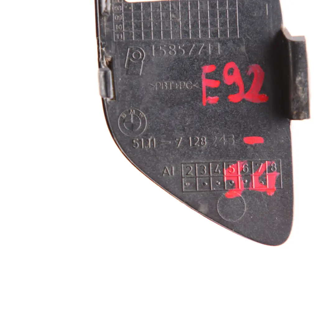 Front Bumper Flap BMW E92 E93 Cover Towing Hook Eye Sparkling Graphite 7128243 to with Part number 0034358 Front Bumper Flap BMW E92 E93 Cover Towing Hook Eye Sparkling Graphite 7128243 - SKU 0034358-SG - Part number 0034358