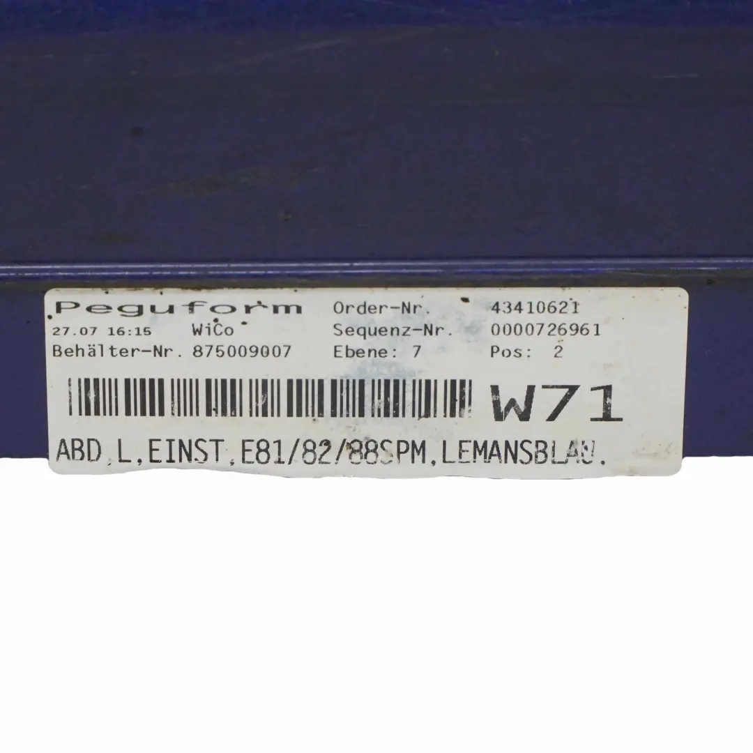 Faldón lateral BMW E81 E82 M Sport Sill Strip Izquierdo Azul Le Mans Metalizado para con número de pieza 0034731 Faldón lateral BMW E81 E82 M Sport Sill Strip Izquierdo Azul Le Mans Metalizado - SKU 0034731-LMB4 - Número de pieza 0034731