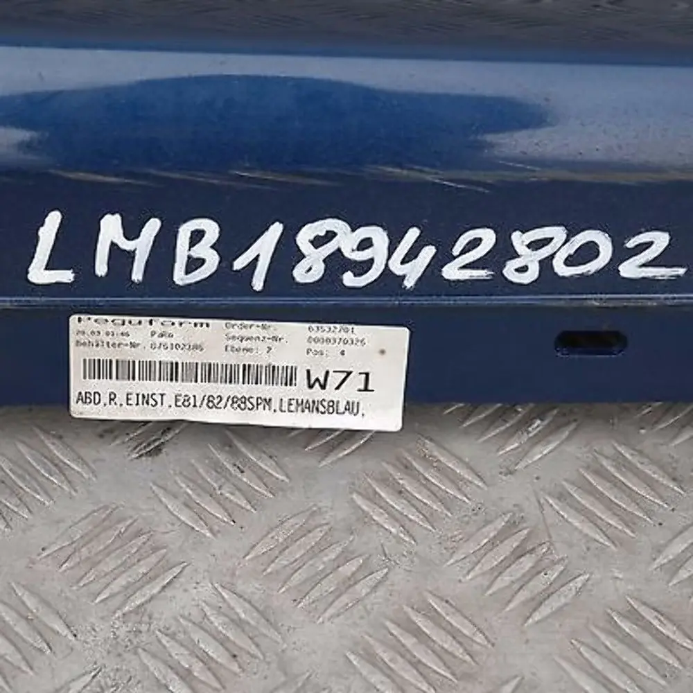 Sill Strip Skirt Right O/S Le Mans Blau Blue to BMW 1 SERIES E81 E82 E88 M SPORT with Part number 51770034732 BMW 1 SERIES E81 E82 E88 M SPORT Sill Strip Skirt Right O/S Le Mans Blau Blue - SKU 0034732-LMB - Part number 51770034732