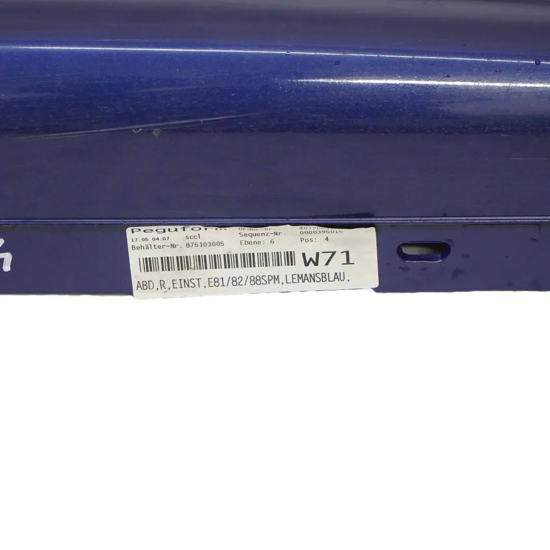 Bas de Porte Seuil Droite Le Mans Bleu - 381 pour BMW E81 E82 E88 M Sport à propos du numéro de pièce 0034732 BMW E81 E82 E88 M Sport Bas de Porte Seuil Droite Le Mans Bleu - 381 - SKU 0034732-LMB4 - Numéro de pièce 0034732