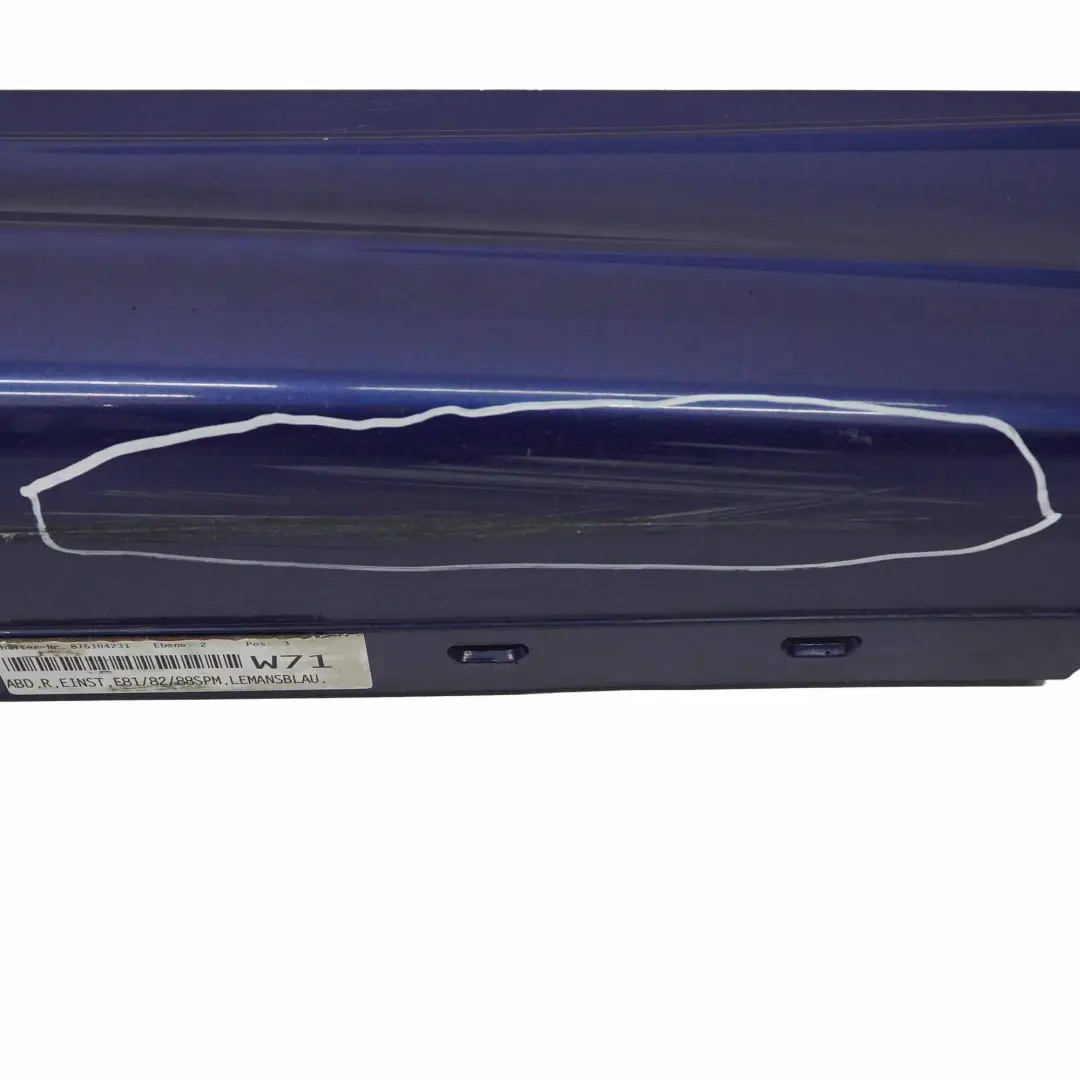 Sill Strip Faldon Derecho Le Mans Blau - 381 para BMW E81 E82 E88 6 M Sport con número de pieza 0034732 BMW E81 E82 E88 6 M Sport Sill Strip Faldon Derecho Le Mans Blau - 381 - SKU 0034732-LMB6 - Número de pieza 0034732