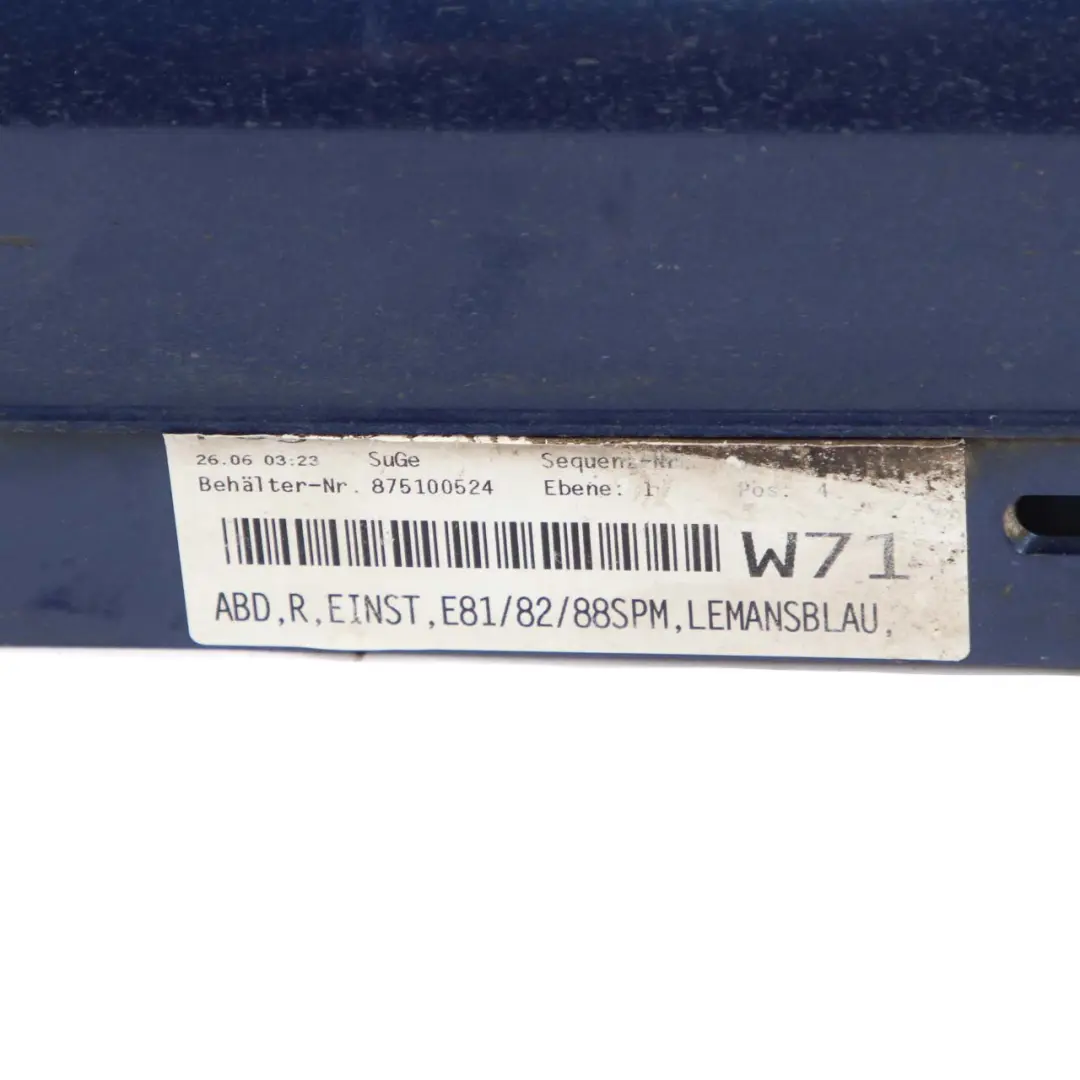 Side Skirt E82 E88 M Sport Sill Strip Cover Right O/S Le Mans Blau - 381 to BMW E81 with Part number 0034732 BMW E81 Side Skirt E82 E88 M Sport Sill Strip Cover Right O/S Le Mans Blau - 381 - SKU 0034732-LMB8 - Part number 0034732