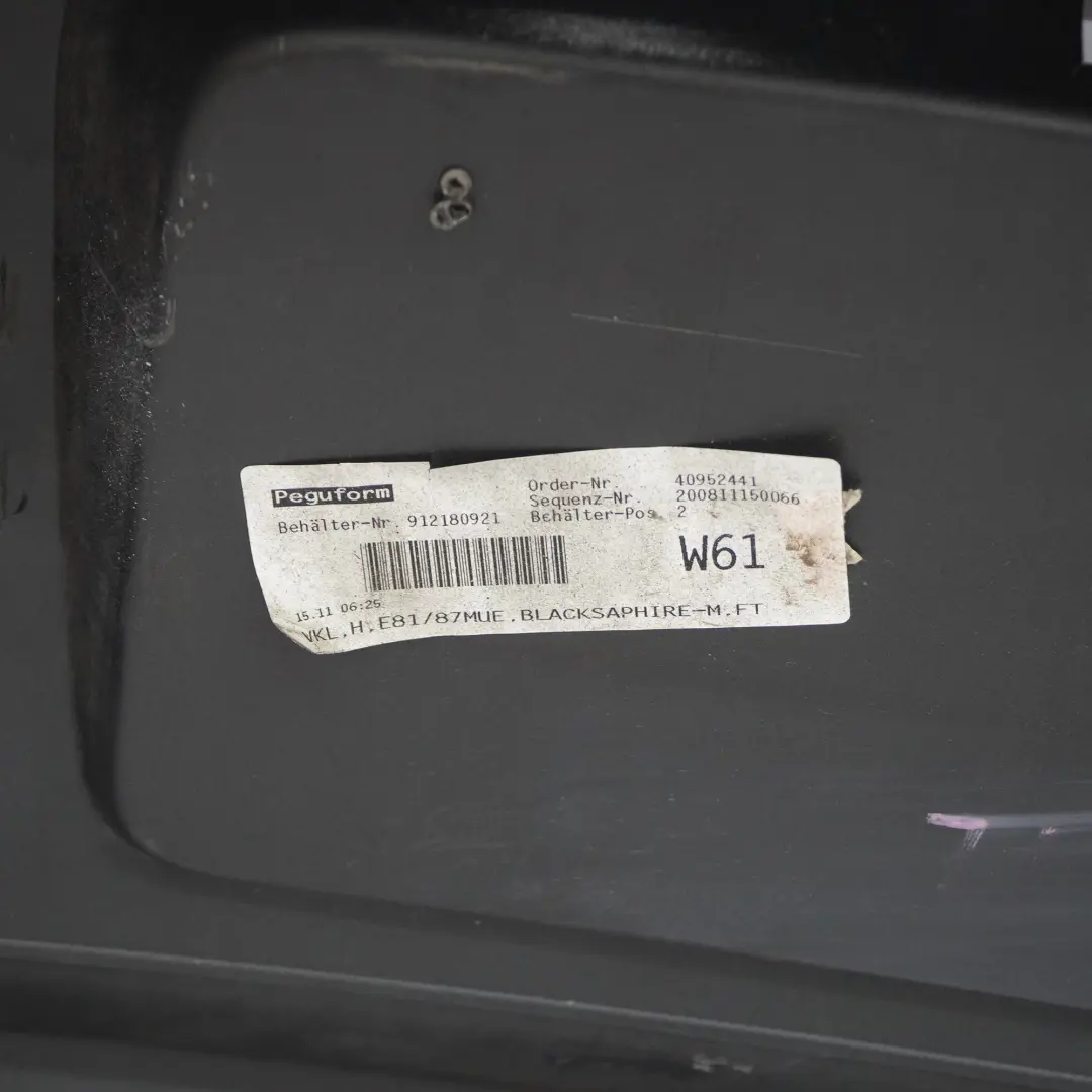 Bumper BMW E81 E87 LCI Trim Panel PDC Black Sapphire Metallic - 475 to Rear with Part number 0035911 Rear Bumper BMW E81 E87 LCI Trim Panel PDC Black Sapphire Metallic - 475 - SKU 0035911-BS5 - Part number 0035911