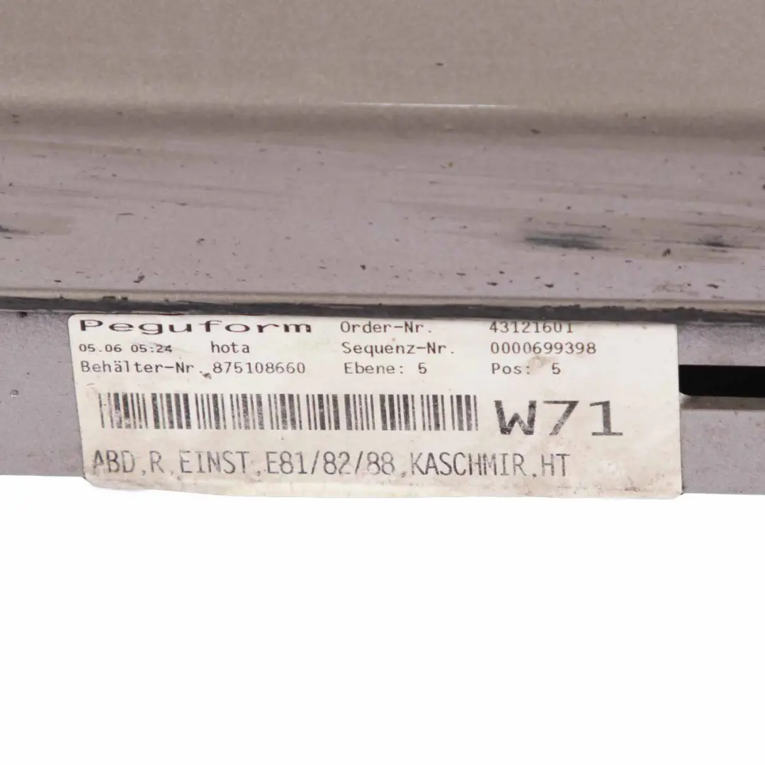 Sill Strip Side Skirt Right O/S Kaschmirsilber Cashmere Silver A72 to BMW E81 E88 with Part number 0036142 BMW E81 E88 Sill Strip Side Skirt Right O/S Kaschmirsilber Cashmere Silver A72 - SKU 0036142-KAS - Part number 0036142