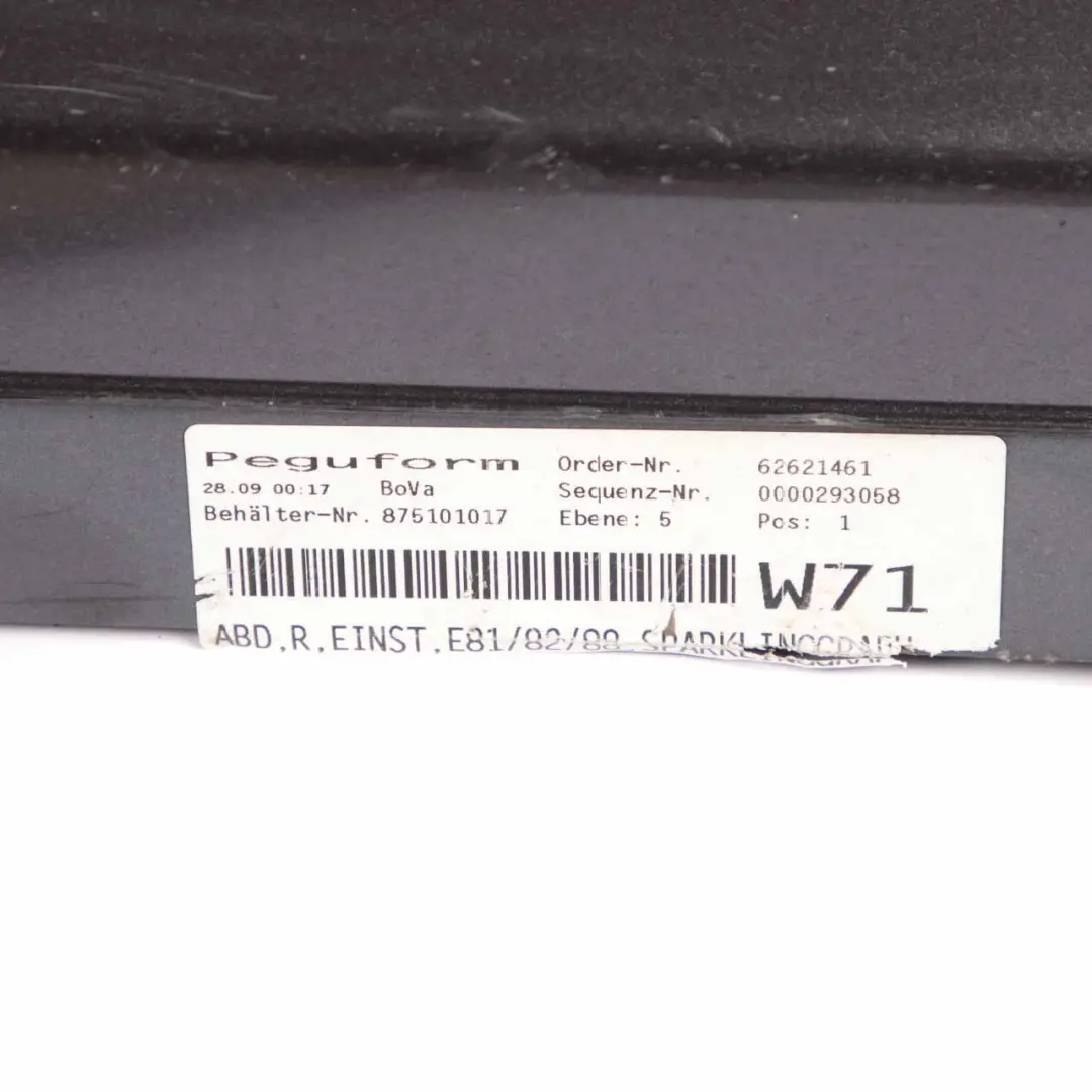 Side Skirt Sill Strip Right O/S Sparkling Graphite Metallic - A22 to BMW E81 E82 with Part number 0036142 BMW E81 E82 Side Skirt Sill Strip Right O/S Sparkling Graphite Metallic - A22 - SKU 0036142-SG1 - Part number 0036142