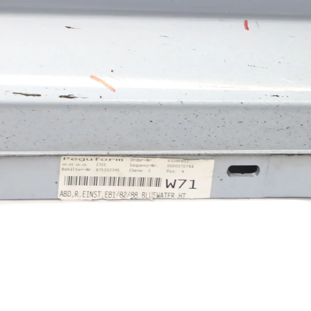 Seitenschweller rechts Bluewater Blau Metallic - 896 für BMW E81 E82 E88 mit Teilenummer 0036142 BMW E81 E82 E88 Seitenschweller rechts Bluewater Blau Metallic - 896 - SKU 0036142-WB2 - Teilenummer 0036142