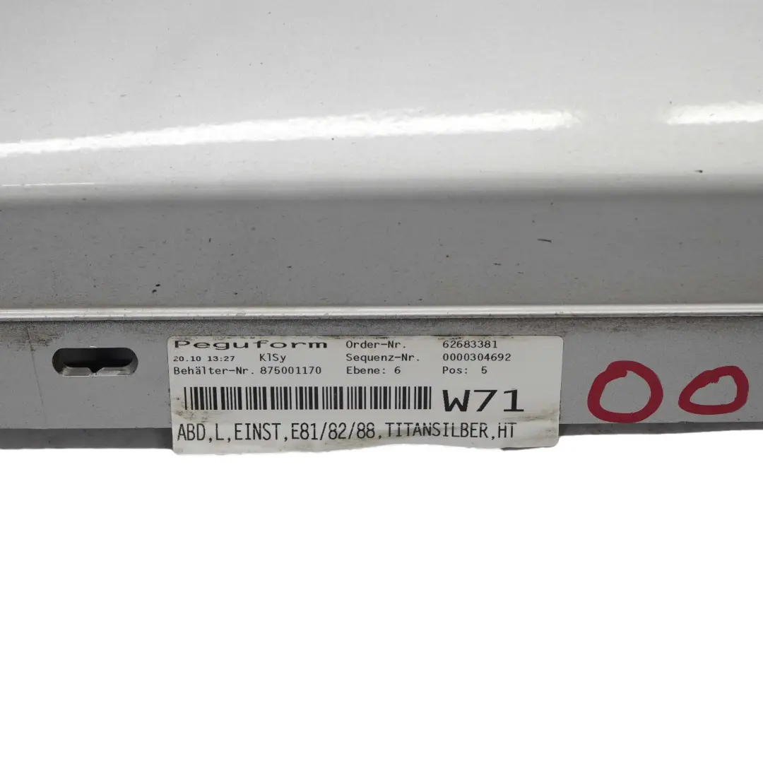 Sill Strip Skirt Cover Left N/S Titansilber Titan Silver to BMW E81 E82 E88 with Part number 0036143 BMW E81 E82 E88 Sill Strip Skirt Cover Left N/S Titansilber Titan Silver - SKU 0036143-TS7 - Part number 0036143
