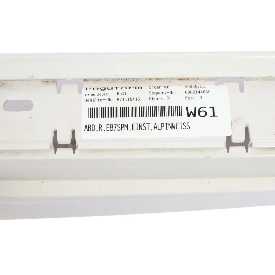 BMW E87 LCI Sill Strip Side Skirt Right O/S M Sport Alpinweiss Alpine White 300 - SKU 0033556-AW - Part number 0033556