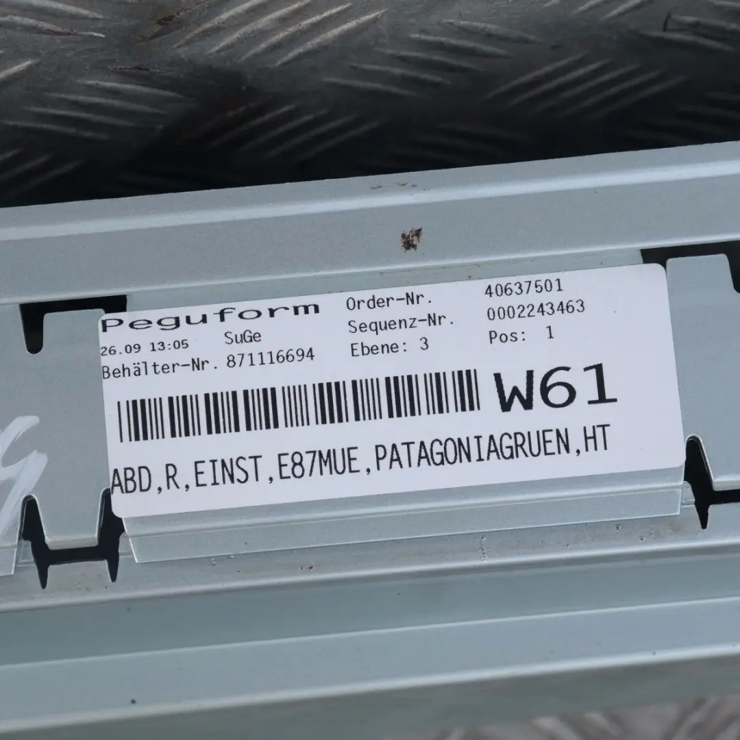 BMW E87 LCI Listello Portiera Apertura Gonna Destra Patagoniagruen Verde - SKU 0036144-PTG - Numero di parte 51770036144-PTG