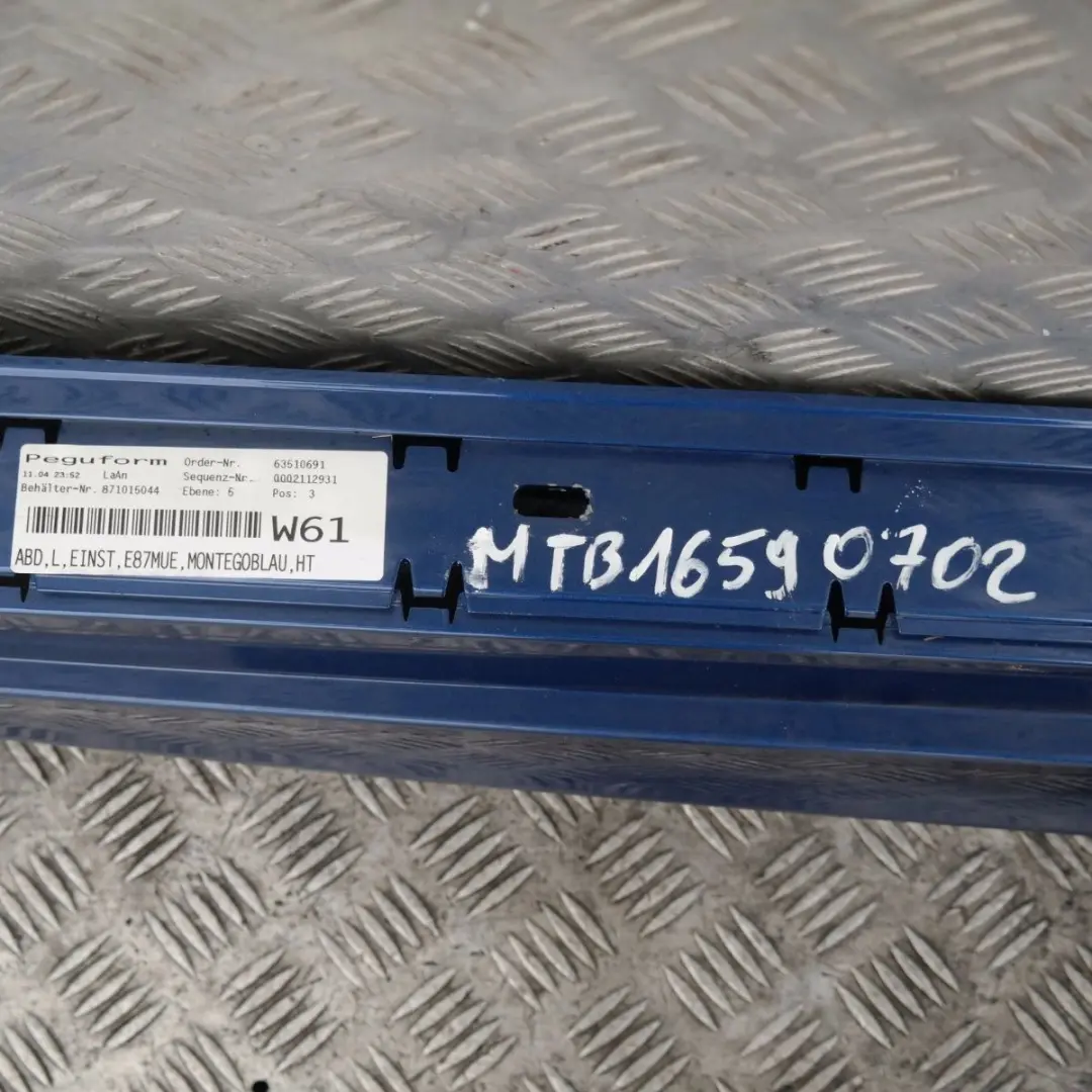 Schwellerleiste Blende Schweller links Montegoblau Blau für BMW 1 er E87 LCI mit Teilenummer 51770036145 BMW 1 er E87 LCI Schwellerleiste Blende Schweller links Montegoblau Blau - SKU 0036145-MTB1 - Teilenummer 51770036145