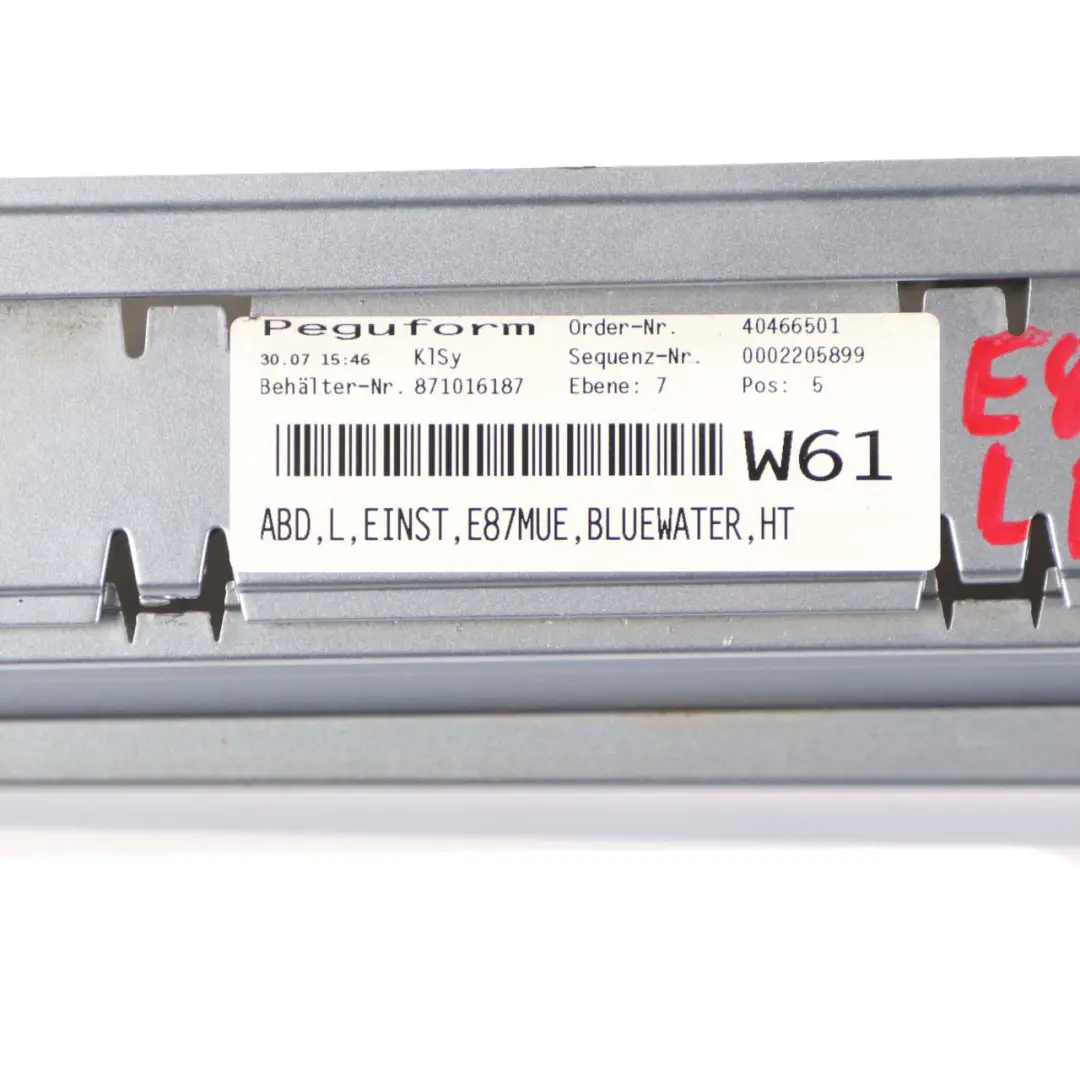 Sill Strip Side Skirt Left N/S Bluewater Blue Water - 896 to BMW 1 E87 LCI 1 with Part number 0036145 BMW 1 E87 LCI 1 Sill Strip Side Skirt Left N/S Bluewater Blue Water - 896 - SKU 0036145-WB1 - Part number 0036145