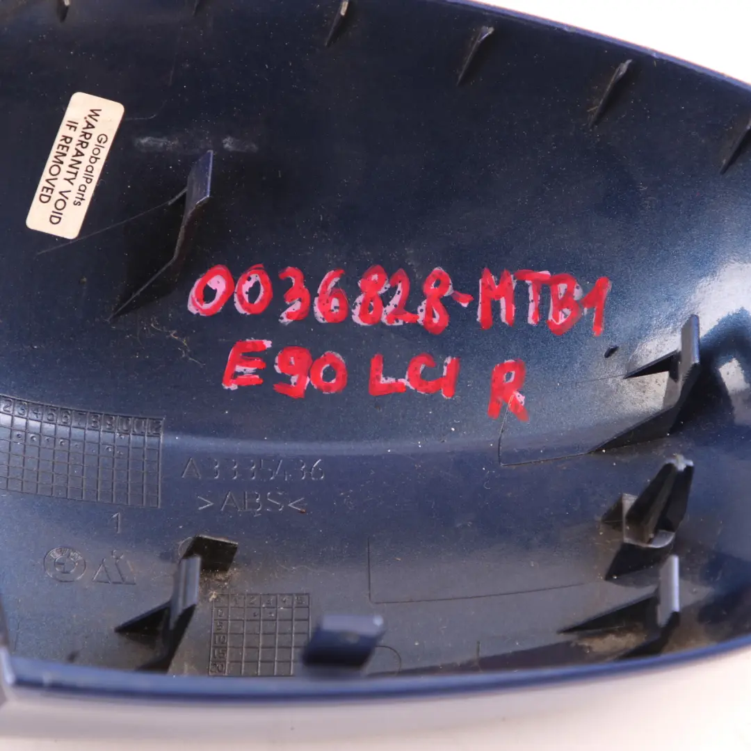 Wing Mirror BMW E90 E91 LCI Right Cap O/S Montegoblau Blue Metallic A51 to Cover with Part number 0036828 Cover Wing Mirror BMW E90 E91 LCI Right Cap O/S Montegoblau Blue Metallic A51 - SKU 0036828-MTB1 - Part number 0036828