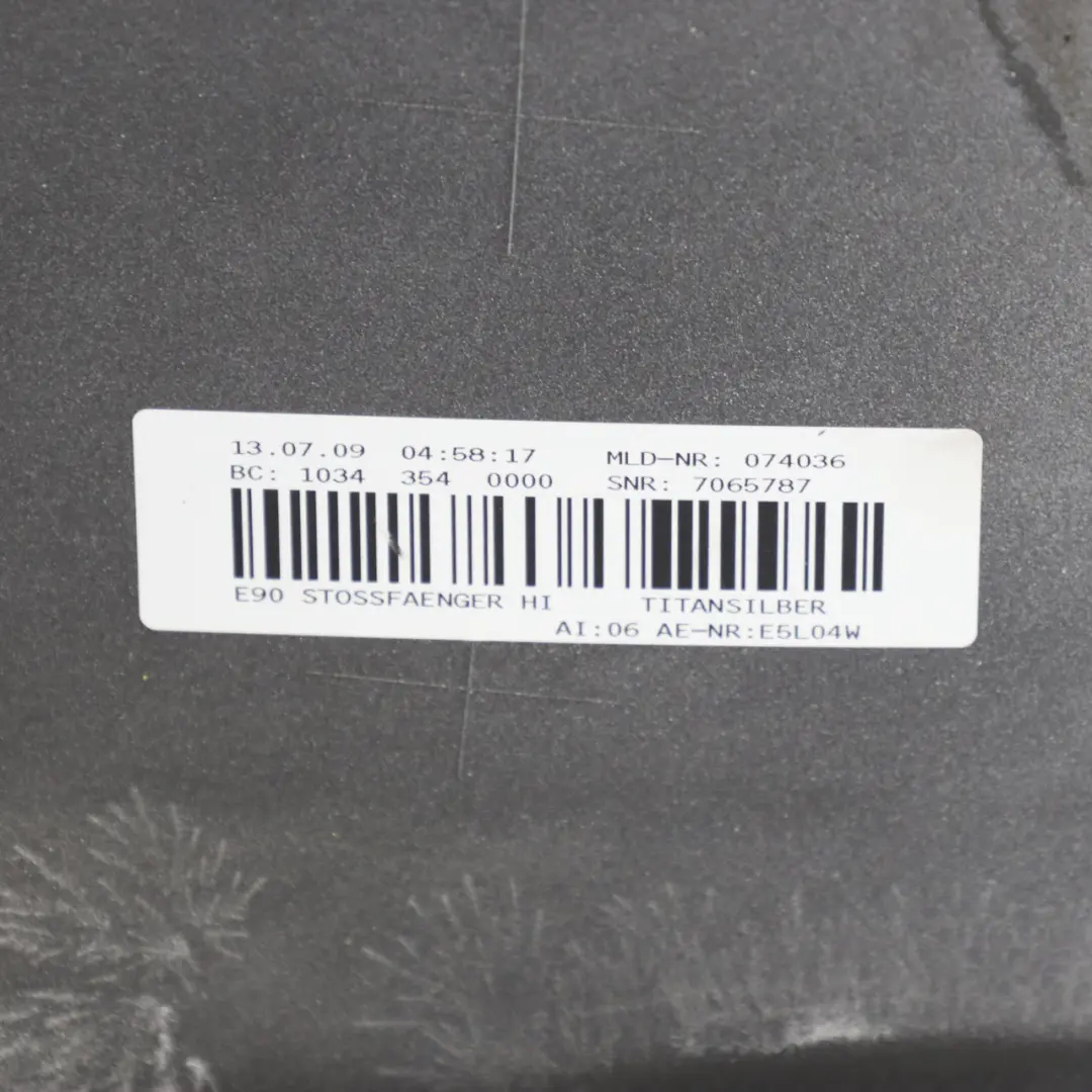 Bumper Rear BMW E90 LCI Lift Trim Panel PDC Titansilber Silver Metallic - 354 to with Part number 0036875 Bumper Rear BMW E90 LCI Lift Trim Panel PDC Titansilber Silver Metallic - 354 - SKU 0036875-TS2 - Part number 0036875