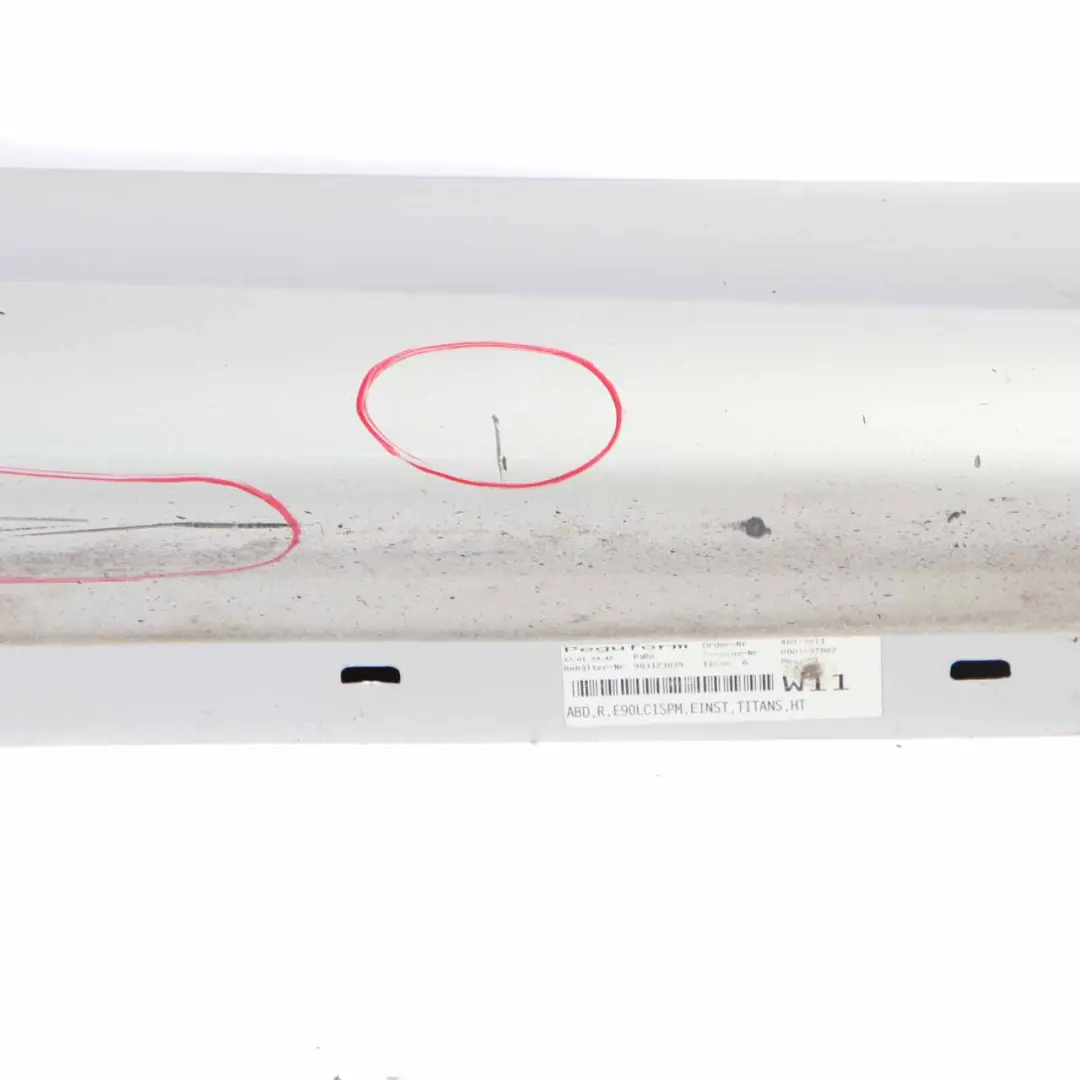 Sill Strip Side Skirt Right O/S Titansilber Silver 354 to BMW E90 E91 LCI with Part number 0037060 BMW E90 E91 LCI Sill Strip Side Skirt Right O/S Titansilber Silver 354 - SKU 0037060-TS - Part number 0037060