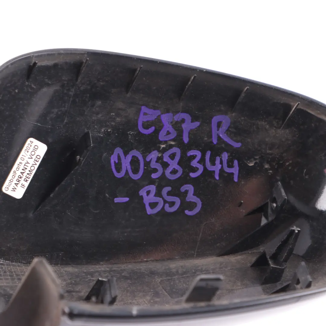 Copri specchietto retrovisore Destro Rivestimento Nero Zaffiro 475 per BMW E81 con numero di parte 0038344 BMW E81 Copri specchietto retrovisore Destro Rivestimento Nero Zaffiro 475 - SKU 0038344-BS3 - Numero di parte 0038344