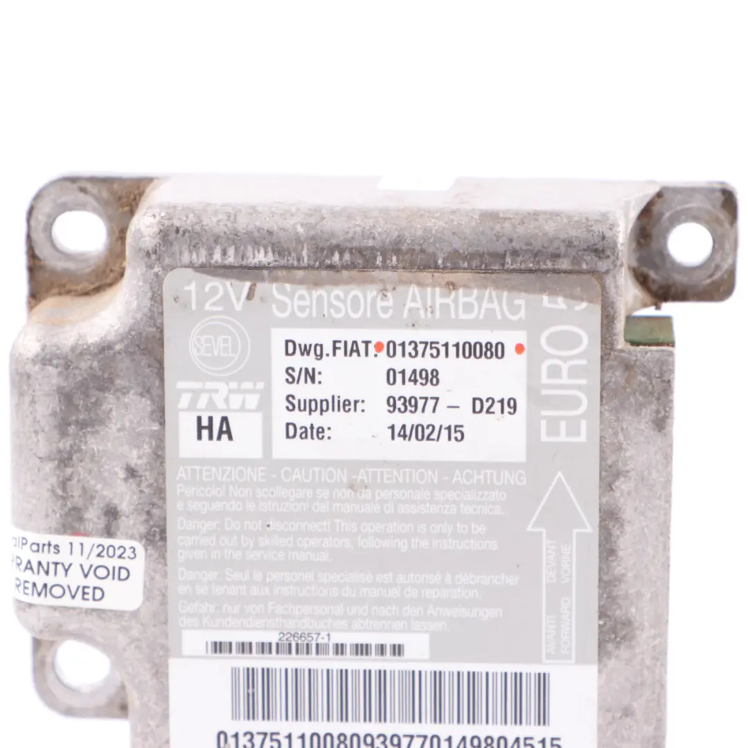 Airbag Module Citroen Relay Fiat Ducato Air Bag Control Unit ECU to with Part number 0135110080 Airbag Module Citroen Relay Fiat Ducato Air Bag Control Unit ECU - SKU 01375110080 - Part number 0135110080