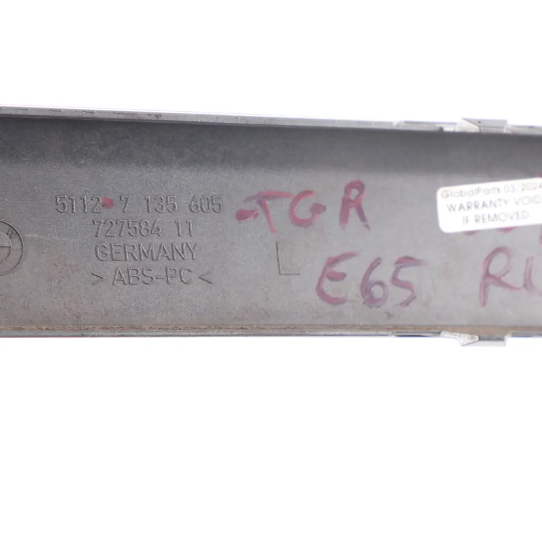 Bumper Guard Strip Rear Left N/S Moulding Trim Titan Grey - A36 7135605 to BMW E65 with Part number 0136751 BMW E65 Bumper Guard Strip Rear Left N/S Moulding Trim Titan Grey - A36 7135605 - SKU 0136751-TGR - Part number 0136751