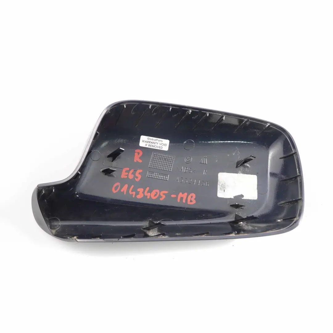 Wing Mirror Cover BMW E46 E65 Cap Casing Right O/S Monacoblau Blue - A35 to with Part number 0143405 Wing Mirror Cover BMW E46 E65 Cap Casing Right O/S Monacoblau Blue - A35 - SKU 0143405-MB - Part number 0143405