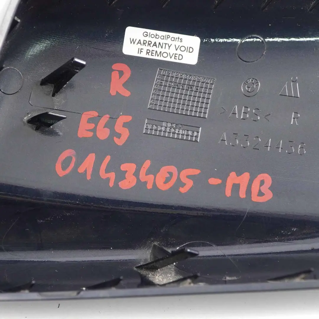 Wing Mirror Cover BMW E46 E65 Cap Casing Right O/S Monacoblau Blue - A35 to with Part number 0143405 Wing Mirror Cover BMW E46 E65 Cap Casing Right O/S Monacoblau Blue - A35 - SKU 0143405-MB - Part number 0143405