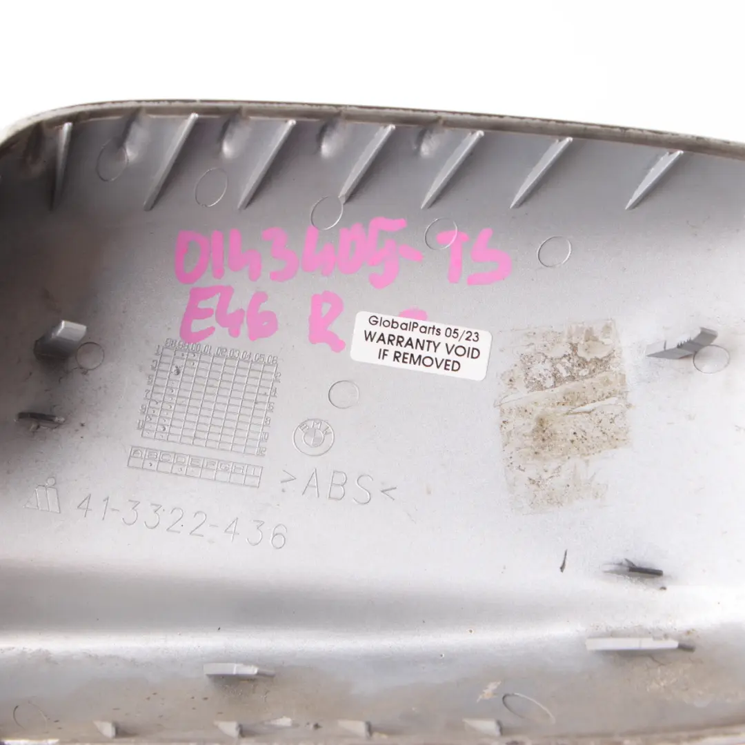 Wing Mirror Cover BMW E46 E65 Cap Casing Right O/S Titansilber Titan Silver 354 to with Part number 0143405 Wing Mirror Cover BMW E46 E65 Cap Casing Right O/S Titansilber Titan Silver 354 - SKU 0143405-TS - Part number 0143405