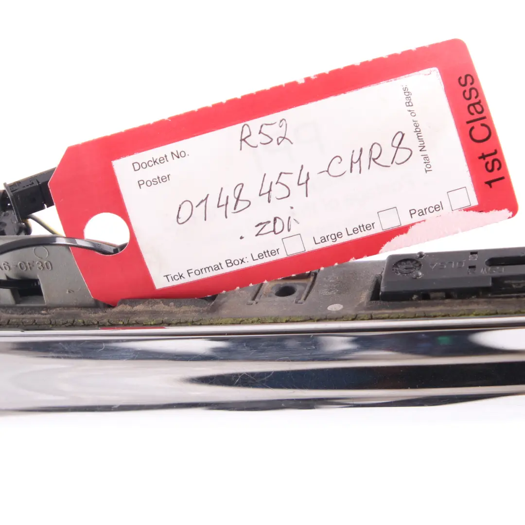 Handle Mini Cooper One R50 R52 R53 Rear Trunk Lid Grip Chrome to Tailgate with Part number 0148454 Tailgate Handle Mini Cooper One R50 R52 R53 Rear Trunk Lid Grip Chrome - SKU 0148454-CHR8 - Part number 0148454