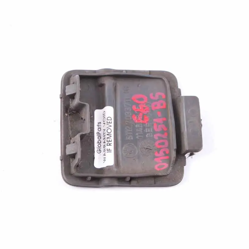 Bumper Flap BMW E60 Cover Towing Eye Black Sapphire Metallic 475 7033711 to Rear with Part number 0150251 Rear Bumper Flap BMW E60 Cover Towing Eye Black Sapphire Metallic 475 7033711 - SKU 0150251-BS - Part number 0150251