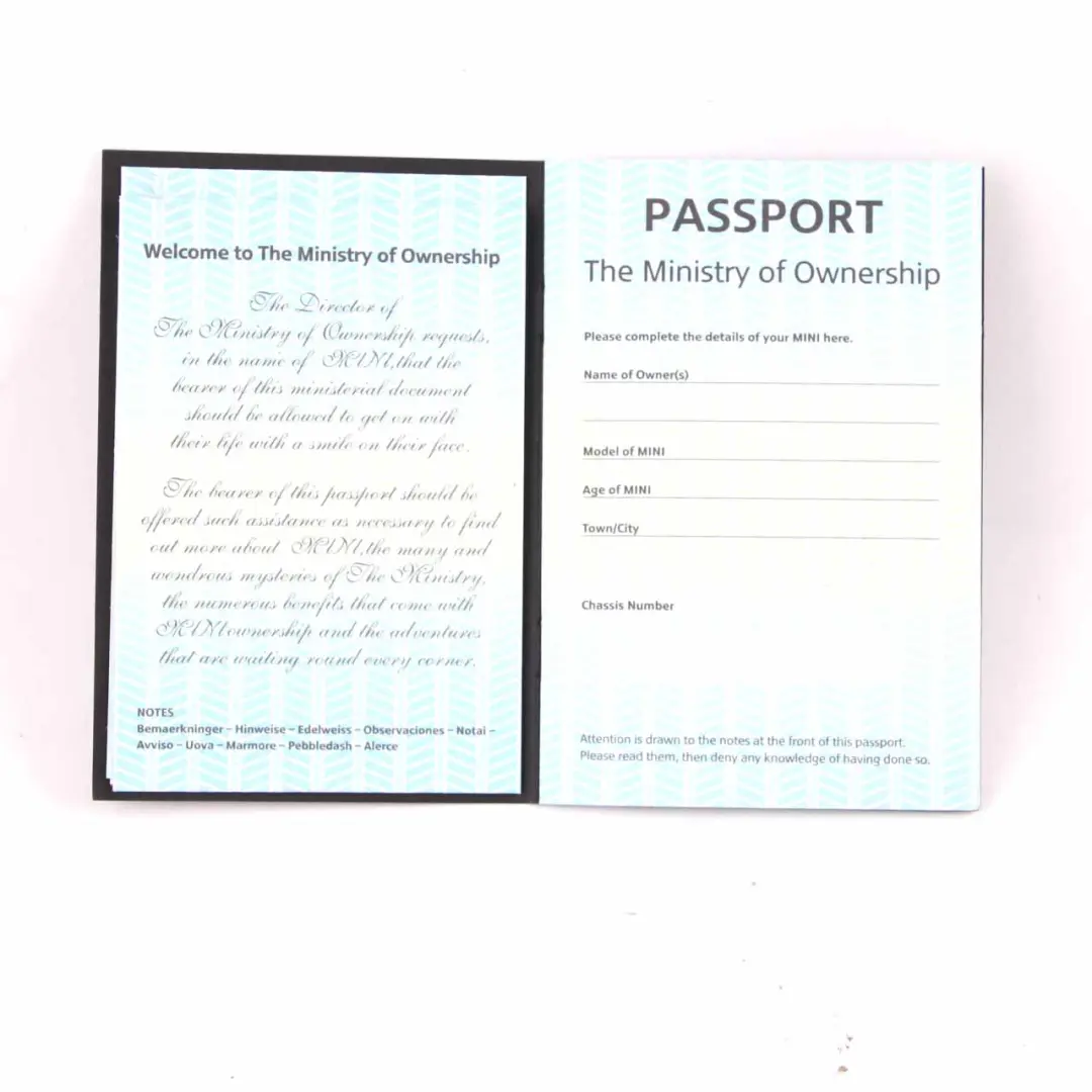Mini R50 R53 Owner's Handbook Service Booklet Set Pouch Case - SKU 0156447-2 - Part number 0156447