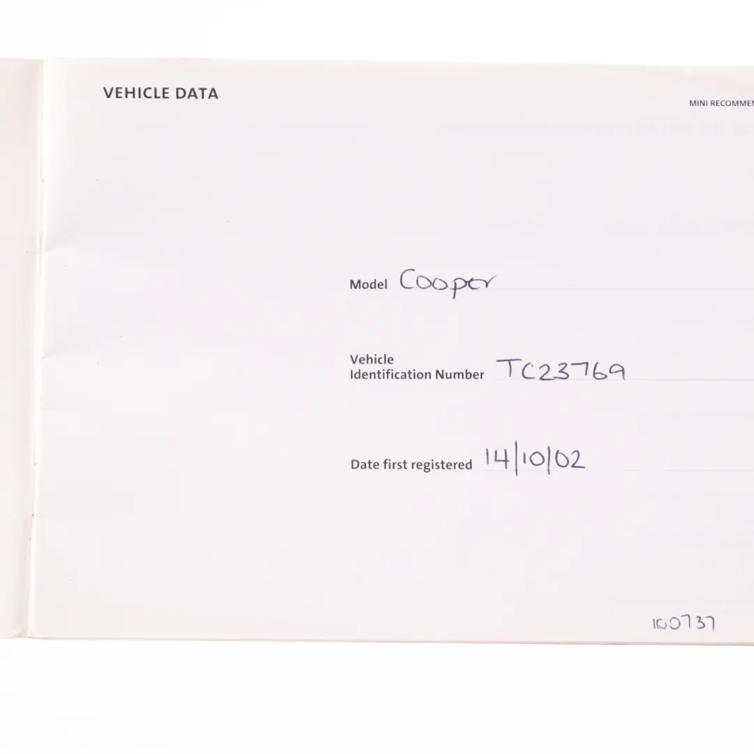 Mini Cooper R50 R53 Owner's Handbook Instructions Pouch Case Wallet Set - SKU 0156881 - Part number 0156881