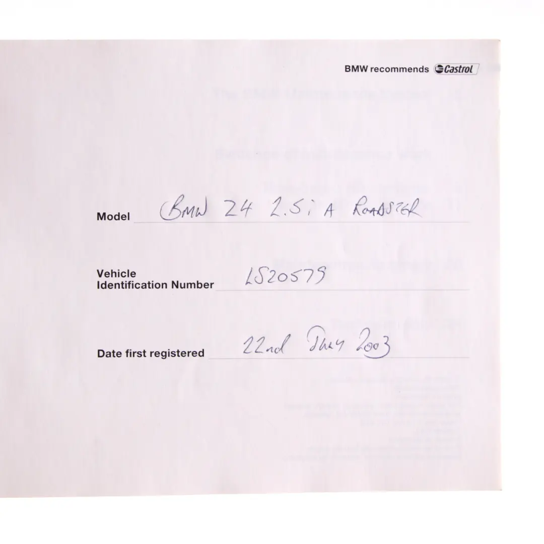 Owner's Handbook Service Booklet Instructions Pouch Case Wallet to BMW Z4 E85 with Part number 0157489 BMW Z4 E85 Owner's Handbook Service Booklet Instructions Pouch Case Wallet - SKU 0157102 - Part number 0157489