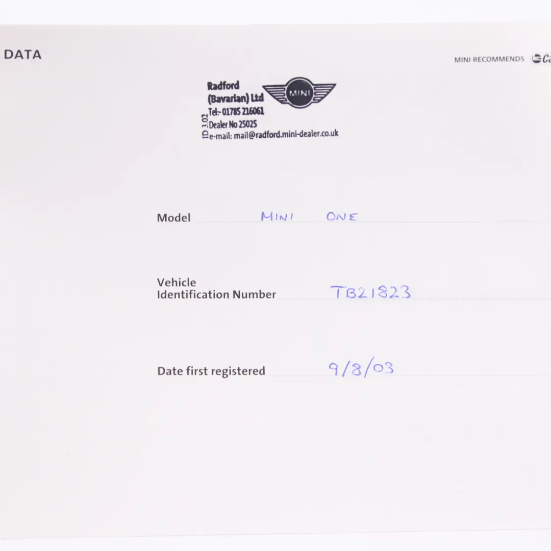 Service Booklet Owner's Handbook Book Pouch Case Wallet Set to Mini R50 R53 with Part number 0157206 Mini R50 R53 Service Booklet Owner's Handbook Book Pouch Case Wallet Set - SKU 0157206-3 - Part number 0157206