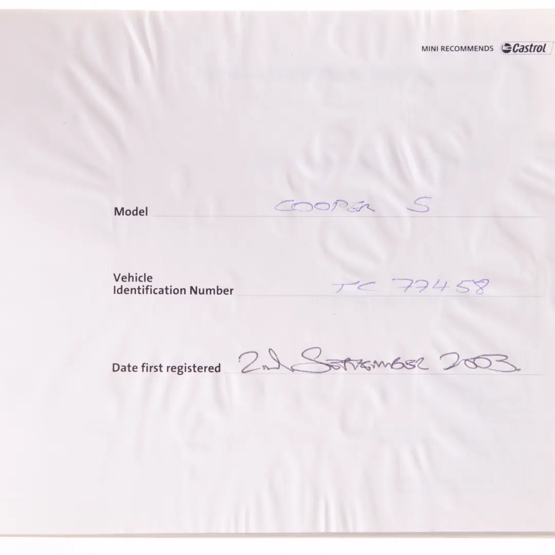 Service Booklet Owner's Handbook Pouch Case Wallet Set to Mini R50 R53 with Part number 0157635 Mini R50 R53 Service Booklet Owner's Handbook Pouch Case Wallet Set - SKU 0157635-4 - Part number 0157635