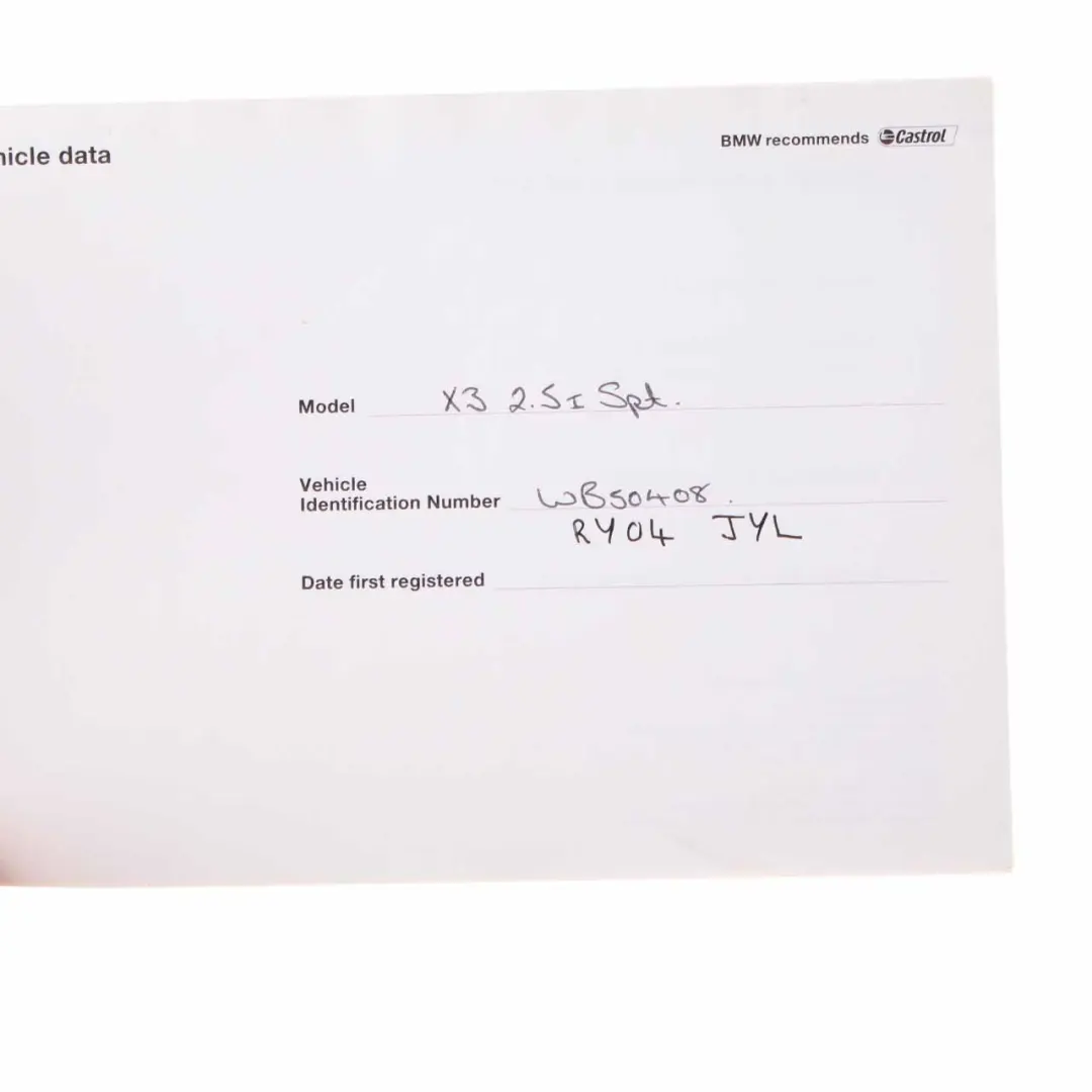 BMW X3 E83 Owner's Handbook Service Booklet Pouch Case Wallet - SKU 0158052 - Part number 0158052