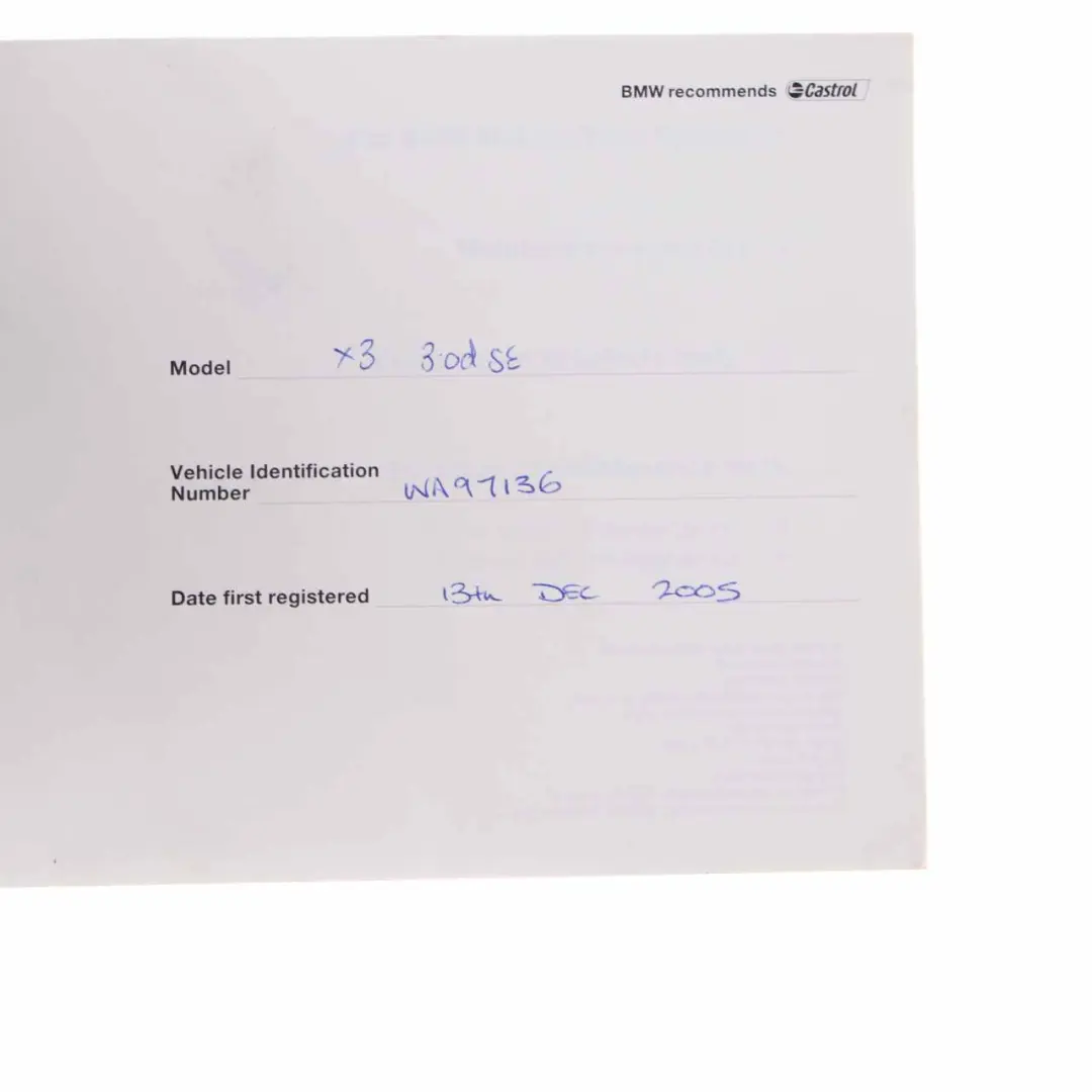 Service Booklet Owner's Handbook Book Set Wallet Case Pouch 0 to BMW X3 E83 with Part number 0159820 BMW X3 E83 Service Booklet Owner's Handbook Book Set Wallet Case Pouch 0 - SKU 159820 - Part number 0159820