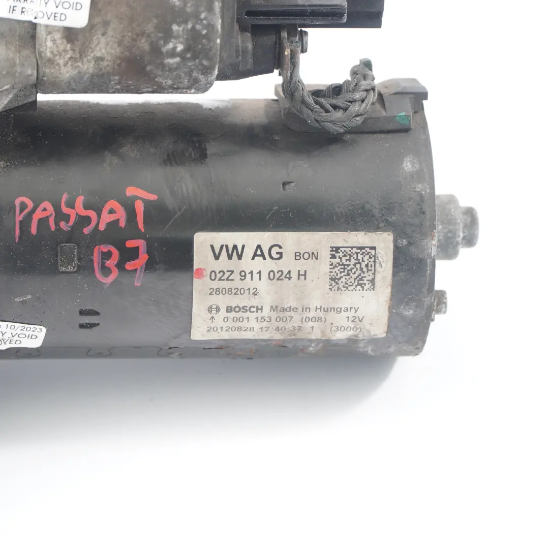 VW Volkswagen Passat B7 TDI Diesel Moteur de démarrage - SKU 02Z911024H - Numéro de pièce 02Z911024H
