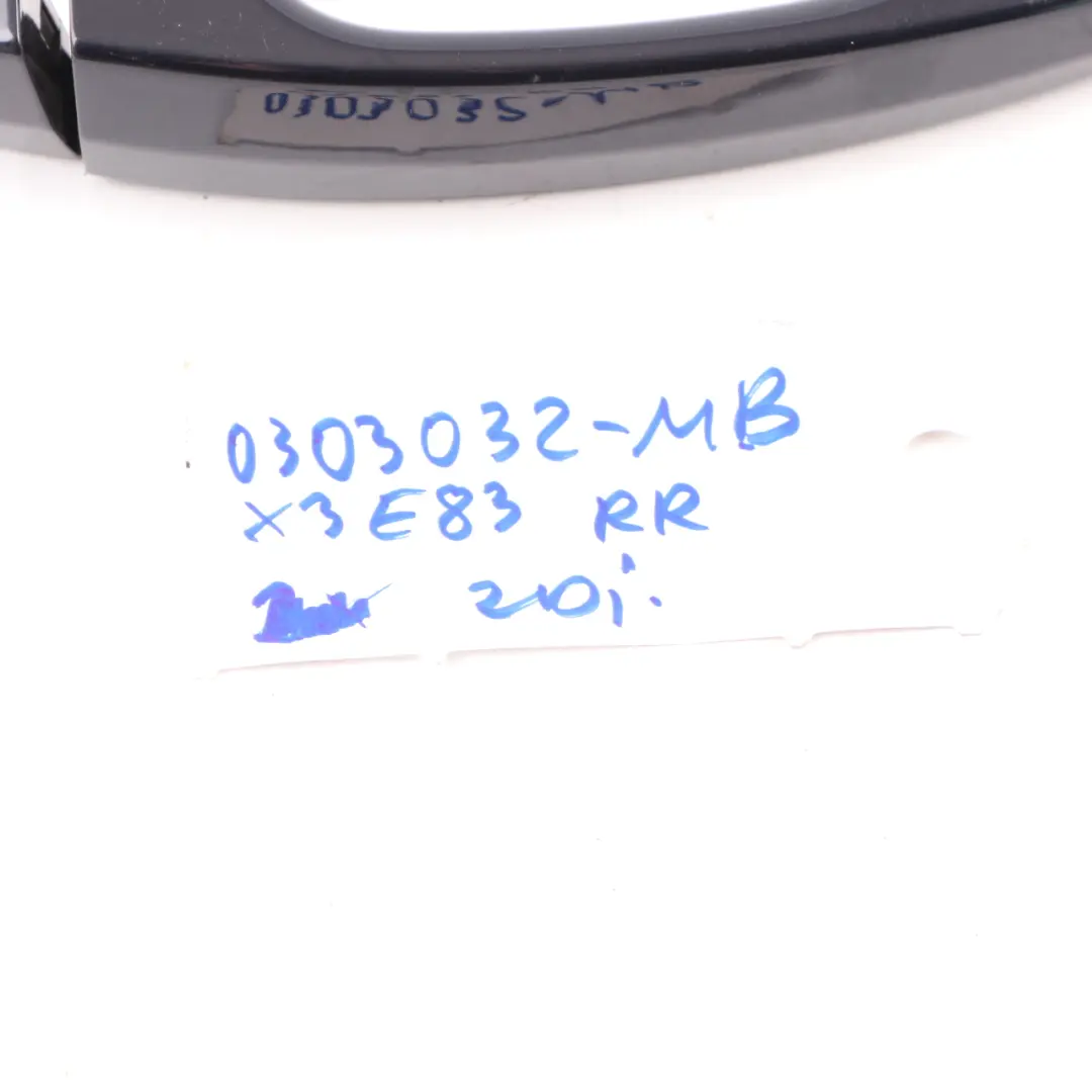 Door Handle Rear Right O/S Grab Outside Monaco Blue Metallic - A35 to BMW X3 E83 with Part number 0303032 BMW X3 E83 Door Handle Rear Right O/S Grab Outside Monaco Blue Metallic - A35 - SKU 0303032-MB - Part number 0303032