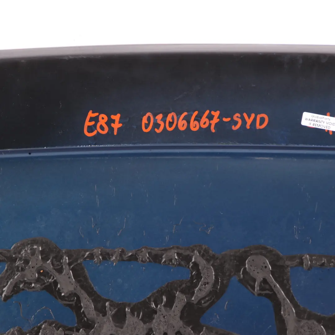 Spoiler BMW E81 E87 Aero Tailgate Boot Trunk Lid Sydneyblau Blue to Rear with Part number 0306667 Rear Spoiler BMW E81 E87 Aero Tailgate Boot Trunk Lid Sydneyblau Blue - SKU 0306667-SYD - Part number 0306667