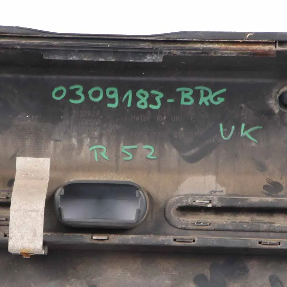Bumper Rear Mini R52 Cabrio PDC Trim Panel British Racing Green Metallic - A67 to with Part number 0309183 Bumper Rear Mini R52 Cabrio PDC Trim Panel British Racing Green Metallic - A67 - SKU 0309183-BRG - Part number 0309183