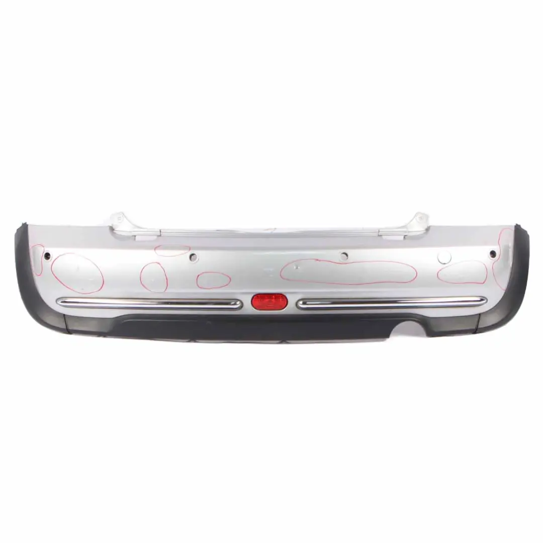 Bumper Cabrio Complete Panel PDC Pure Silver Metallic - 900 to Mini R52 Rear with Part number 0309183 Mini R52 Rear Bumper Cabrio Complete Panel PDC Pure Silver Metallic - 900 - SKU 0309183-PS - Part number 0309183
