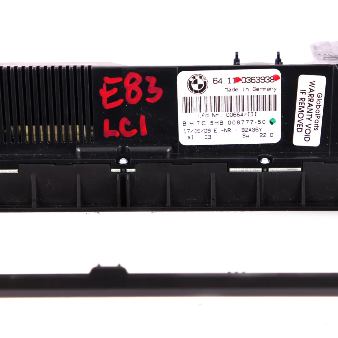 Unidad Control Automático Aire Acondicionado Módulo Panel AUC para BMW X3 E83 con número de pieza 0363938 BMW X3 E83 Unidad Control Automático Aire Acondicionado Módulo Panel AUC - SKU 0363938 - Número de pieza 0363938