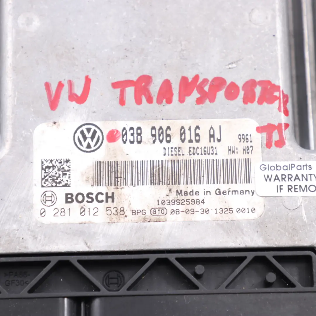 VW Transporter T5 1.9 TDI Diesel Unité de contrôle du moteur ECU - SKU 038906016AJ - Numéro de pièce 038906016AJ