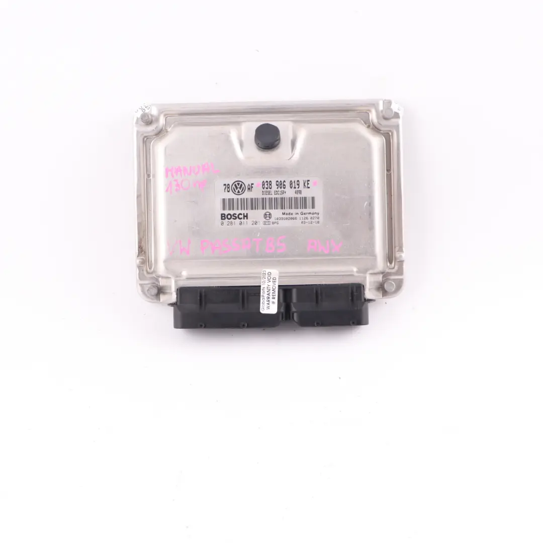 2.0TDI AWX 130HP Engine Unit Module ECU to VW Volkswagen Passat B5 with Part number 038906019KE VW Volkswagen Passat B5 2.0TDI AWX 130HP Engine Unit Module ECU - SKU 038906019KE - Part number 038906019KE