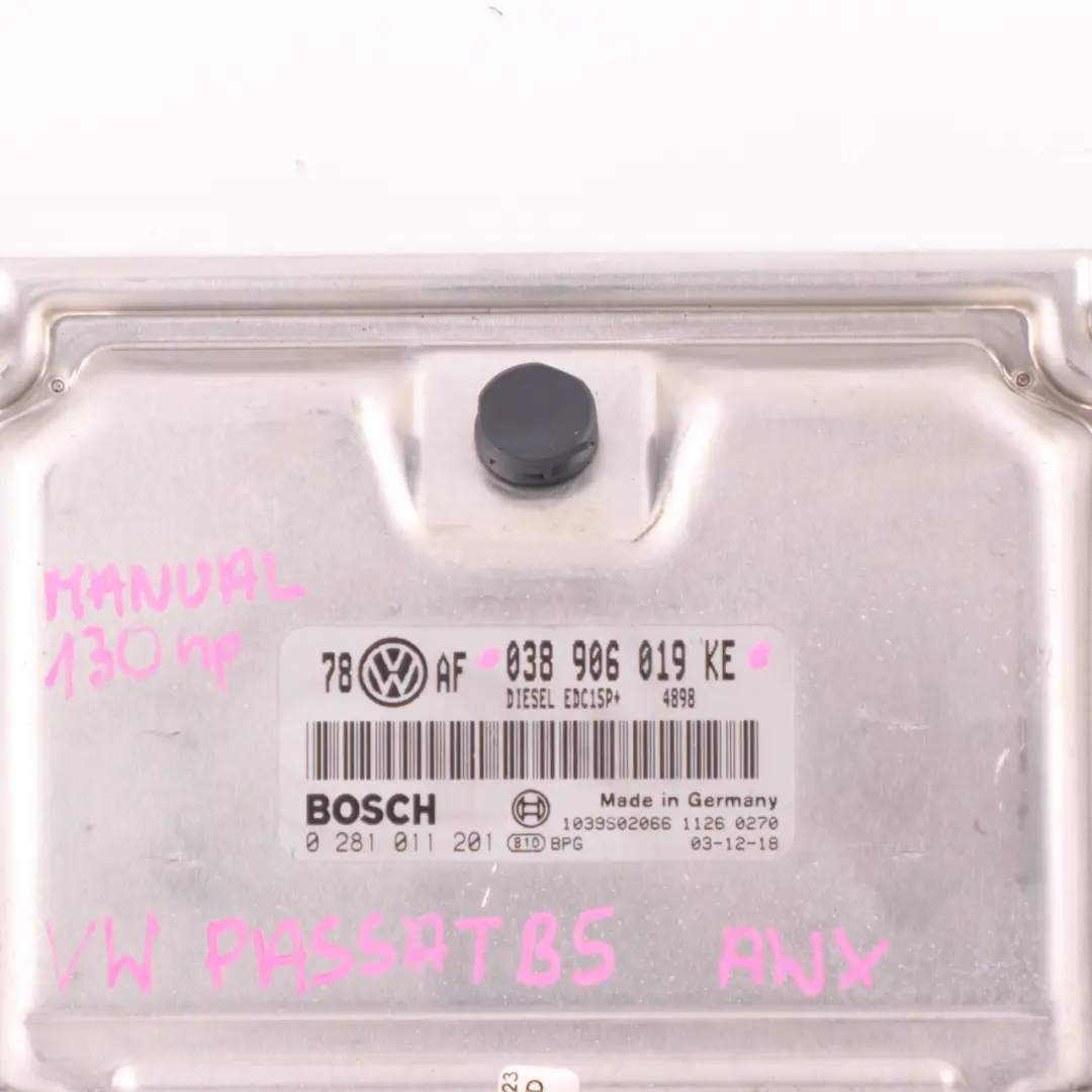 2.0TDI AWX 130HP Engine Unit Module ECU to VW Volkswagen Passat B5 with Part number 038906019KE VW Volkswagen Passat B5 2.0TDI AWX 130HP Engine Unit Module ECU - SKU 038906019KE - Part number 038906019KE